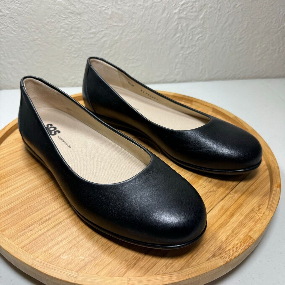 SAS Scenic Shoes Ballet Flats 8.5M Black Leather Slip On Support USA 77952871